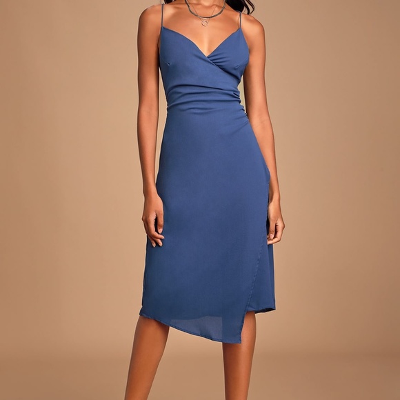 Lulus Dresses & Skirts - Lulu's Blue Backless Surplice Midi Dress